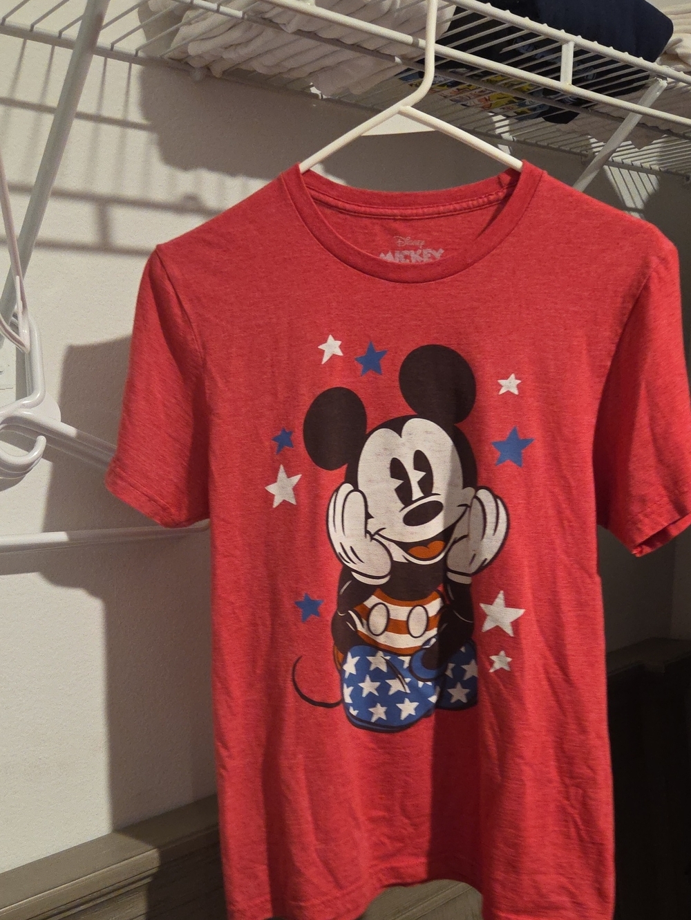 Disney Red Mickey Mouse Graphic Tee with Blue and White Stars